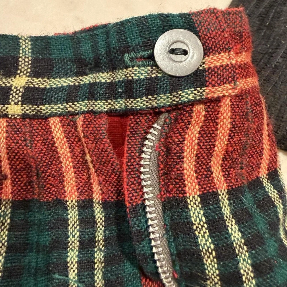 Vintage REVERSIBLE Plaid Wool Skirt Red Green Pleated Schoolgirl *Repair Project